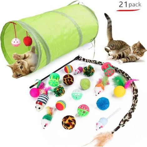 Jouet interactif pour chat - - 21 pièces - Plume, souris, clochette - Vert vert (1/4)