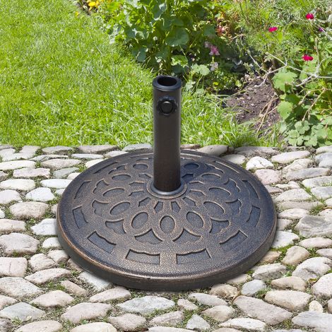 Base per ombrellone Outsunny, base appesantita per ombrellone rotondo, in resina effetto ghisa, con motivo a rosetta, Ø 49 cm, peso netto 14 kg, bronzo.