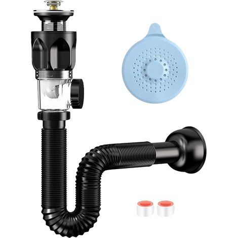 Tuyau de vidange d'évier de cuisine, kit de vidange d'évier de salle de bain, tuyau P-Trap pour vidange d'évier anti-colmatage, tuyau de vidange d'évier de salle de bain anti-odeur, tuyau (1/5)