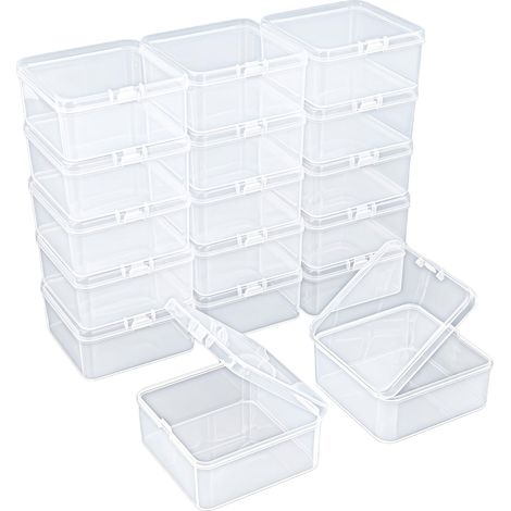 Lot de 17 mini boîtes de rangement carrées vides en plastique transparent avec couvercles à charnière pour petits objets et autres projets d'artisanat (75 x 75 x 35 mm) (1/5)