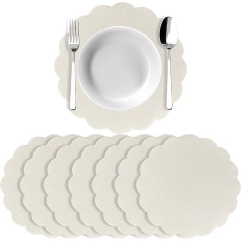 Juego de 10 manteles individuales de lino (33,5 cm) – Perfectos para cumpleaños, un estilo rústico campestre y fiestas navideñas – Blanco crema (1/5)