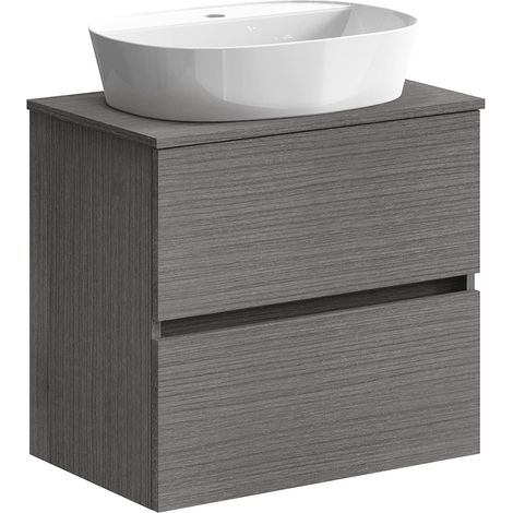 Meuble de Salle de Bain Onyx. Meuble monté, Meuble 2 tiroirs, Meuble Salle de Bain avec lavabo, Meuble Suspendu, Armoire Murale, lavabo en céramique, sans Miroir, 60 cm Cendre. (1/5)