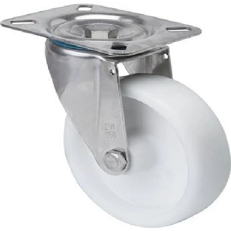 RUOTA GIREVOLE IN POLIAMIX BIANCO CON ACCIAIO INOX AISI 304 – PORTATA FINO A 250 KG – ALEX