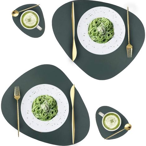 Tischsets und Untersetzer-Set aus Leder, waschbare runde Tischsets, wasserdichte Kaffeematten, hitzebeständiges Tischset für den Esstisch in der Küche (grün)