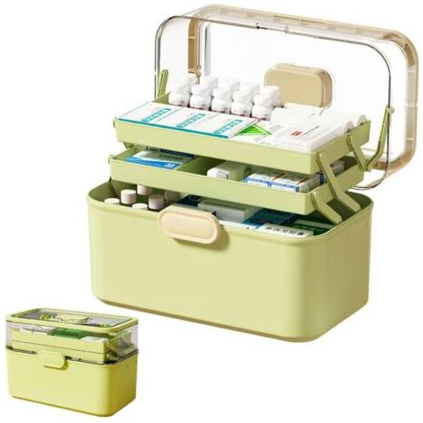 BUNTHAUS Boite a pharmacie, Rangement pour médicaments, Boite rangement medicament maison 3 niveaux, portable et pliable, pour médicaments pour la maison (1/5)