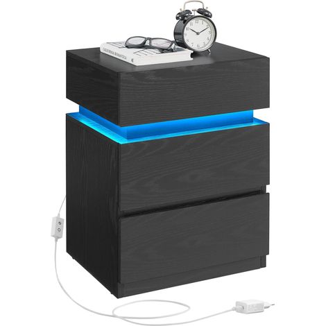 Mesita de noche con tira LED multicolor regulable 3 cajones estilo moderno 335 x 40 x 55 cm color negro 120007598