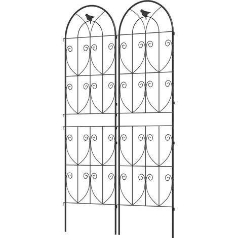 Support pour plantes grimpantes avec oiseaux lot de 2 treillis de jardin pour légume vigne fleur métal 50 x 180 cm noir
