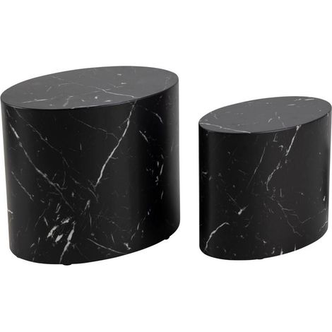 Conjunto de mesas auxiliares Norsica 587, Mármol negro, 40x33x48cm, Diámetro: 0, MDF, Ovalada
