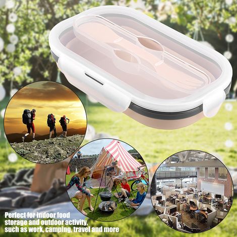 Zusammenfaltbare Lunchbox aus lebensmittelechtem Silikon, tragbarer rechteckiger Behälter für unterwegs, luftdichte Aufbewahrungsbox in Aprikosenfarbe (1/5)