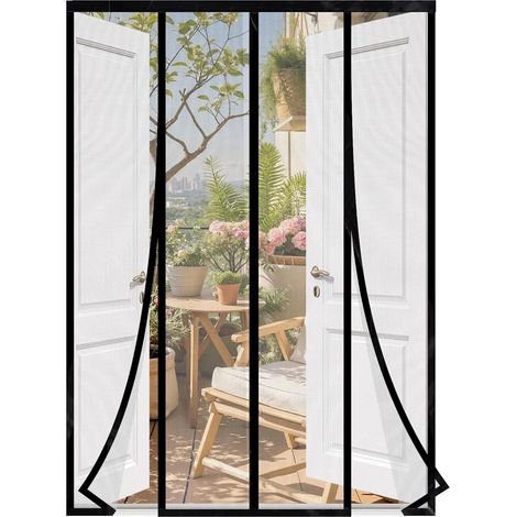 Moustiquaire Porte Fenetre - 110 x 230cm, Rideau Anti Mouche Sans Percage avec Bande Adhésive, Moustiquaire en Fibre de Verre, Moustiques Fermeture Automatique, pour Balcon Terrasse, Noir
