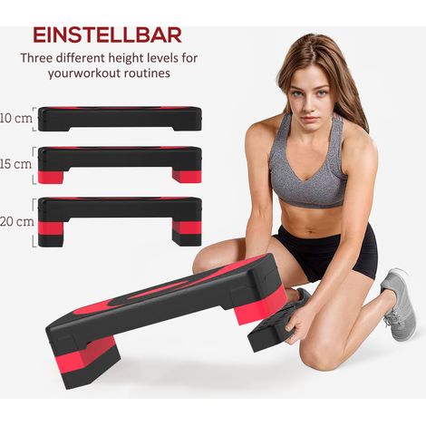 Stepper aérobique ajustable en hauteur, pour intérieur et extérieur, charge max 150 kg, 80 x 31 x 10-20 cm, rouge (1/5)