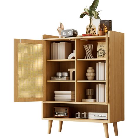 Zapatero con 2 puertas y 5 estantes, gran espacio de almacenamiento, apertura a presión y estructura estable en tablero de partículas con patas de madera clara, CHICFURN (1/5)