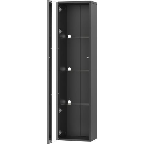 Vitrine murale multifonctionnelle noire 40 x 29 x 170 cm avec étagères en verre et éclairage LED coloré contrôlable par application (1/5)