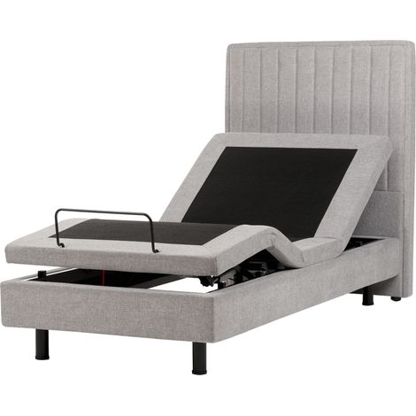 Cama articulada eléctrica moderna mando a distancia ajustable tapicería de tela gris claro 90 x 200 cm Duke II (1/5)