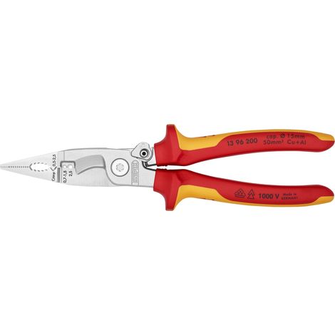 KNIPEX 13 96 200 Pinza per elettroinstallazioni isolati con manici rivestiti in materiale bicomponente, collaudati VDE cromata 200 mm