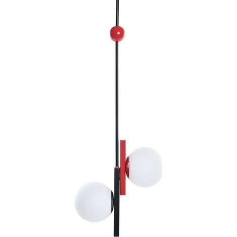 Suspension élégante abstraite en verre et métal - Noir avec touches de rouge et blanc (1/4)