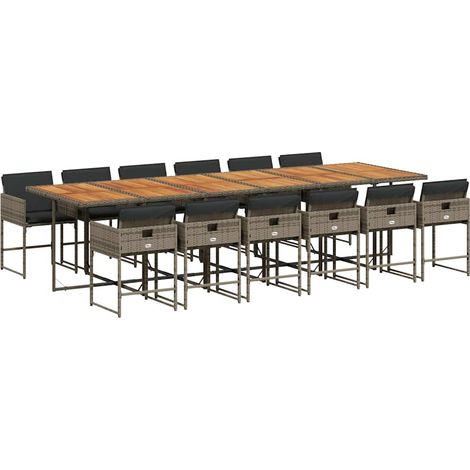 Maison Exclusive - 13-tlg. Garten-Essgruppe mit Kissen Grau Poly (1/5)