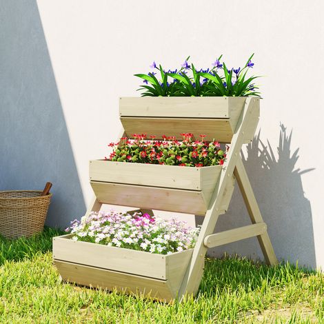 Plate-bande verticale surélevée avec 3 niveaux bac vertical en bois jardinière en bois avec 3 jardinières trous de drainage verts