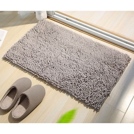 Soft Shag Bath Mat Kitchen Mat Doormat Doormat Non-Slip Absorbent Strip Doormat Shaggy Bath Shower Mat - 40 x 60 cm, Grey (1/5)