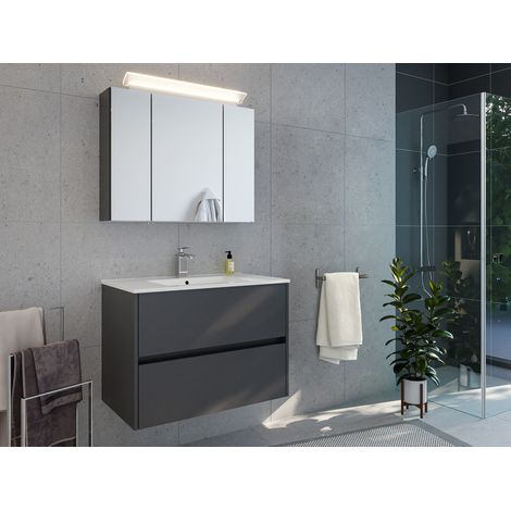 Badmöbelset Taifun 80cm 2tlg mit Spiegelschrank grafit
