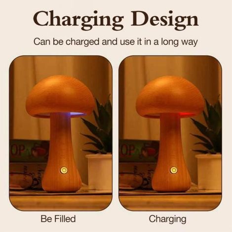 Lampe de chevet - Modèle - Bois massif - LED - Rechargeable USB - Jaune (1/4)
