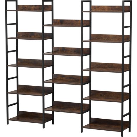 Bibliothèque en métal triple industrielle 14 niveaux, étagère vintage rustique autoportante pour salon, chambre et bureau. (1/5)
