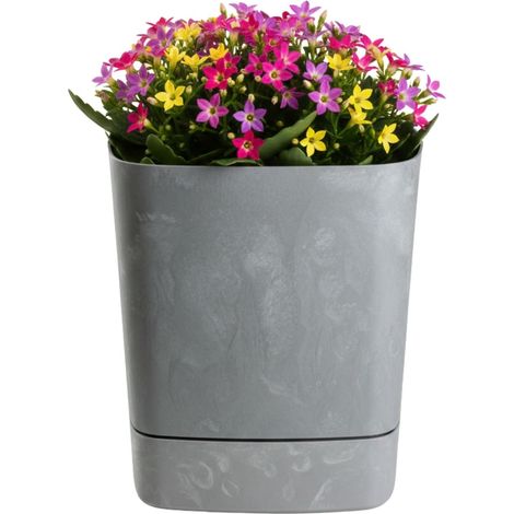 CUBI Blumentopf mit Untersetzer, recycelter, grauer Beton, 19 x 19 cm
