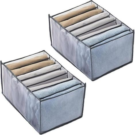 Set aus 2 faltbaren Aufbewahrungsboxen mit Schubladen für Kleidung, Jeans, Hosen, Leggings, T-Shirts - 7 Fächer (grau) (1/4)