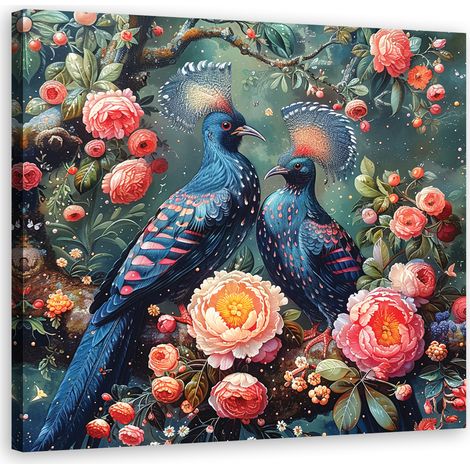 Tableau déco Oiseaux Fleurs Animaux 40x40 (1/4)