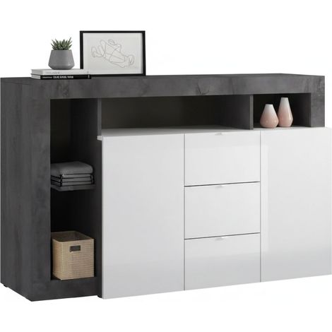 Dmora - Kommode Atlantica, Wohnzimmerbuffet, Wohnzimmer-Sideboard, Moderne Küchen-Speisekammer, Made in Italy, 146x42 h93 cm, Glänzendes Weiß und Schiefer