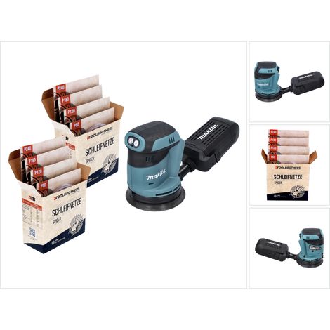 Makita DBO180Z Ponceuse excentrique sans fil 125mm 18V + 2x Set d'abrasifs en filet Toolbrothers SPIDER idéal pour les bricoleurs, ponçage - sans batterie, sans chargeur