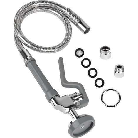 Tuyau de prérinçage de 96,5 cm (38 pouces) avec robinet de pulvérisation, kit de remplacement de tuyau flexible et de tête de pulvérisation pour robinet d'évier de cuisine de restaurant commercial (1/5)