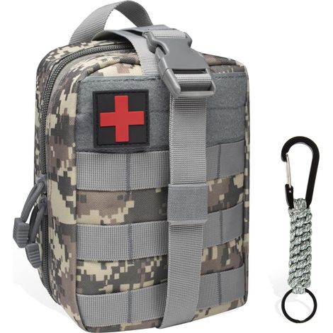 Trousse de Secours Militaire Vide, Pochette EMT IFAK Médecine Tactique, Rip-Away Sac étanche Molle de Premiers Secours EDC Survie de Poche pour Randonnée Camping (ACU avec 1 Mousquetons) (1/5)