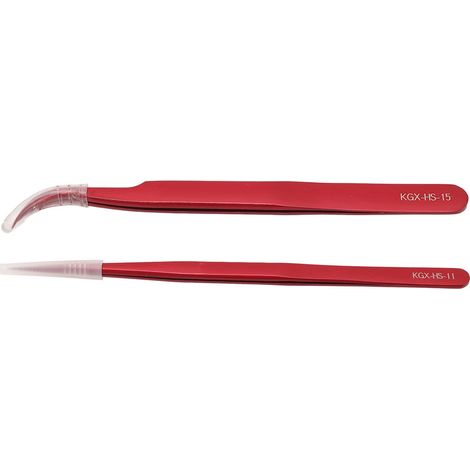 Tweezer Set Aluminum Alloy Curved Straight Head Anti Magnectic Accuracy Tweezer for PCB Soldering Red