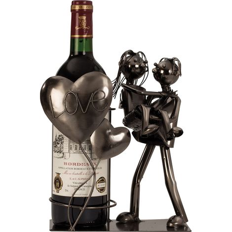 Porte-Bouteille de vin Moderne Paire de métal Amour en Argent Hauteur 24 cm Largeur 19 cm