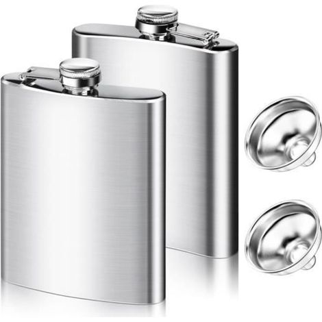 2x Stainless Steel Hip Flask,Fabriqué en acier inoxydable 304,8oz.227ml,avec entonnoir en set, gourde de liqueur portable étanche, (1/4)