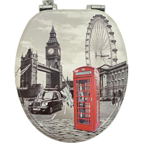 Sedile wc copri vater universale frizionato fantasia in mdf chiusura rallentata fantasia big ben - confezione 1