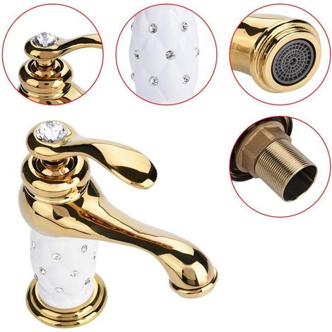Robinet Cascade Luxe Évier Salle de Bain Laiton Poignée Unique Mélangeur Eau Diamant Chaud Froid Buanderie Camping-car Doré - AUTRES (1/5)