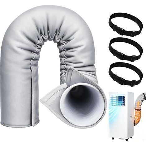 Gaine isolante portable pour tuyau de climatiseur, compatible avec les tuyaux d'évacuation de 5" et 5,9" de diamètre, avec 3 sangles à boucle réglables pour une fixation sécurisée (gris) (1/5)
