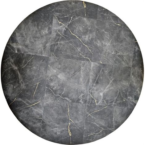 Tapis Rond antidérapant en Vinyle Anthracite, Motif marbre veiné, pour Salon, Bureau, avec détails dorés, Rond, 100 cm (1/5)