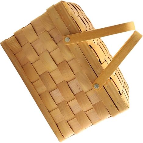 Panier de pique-nique en osier avec couvercle - Rangement multifonctionnel pour la cuisine, le barbecue et les pique-niques - Panier rustique en bois pour les fruits, les en-cas, les mariages et la dé