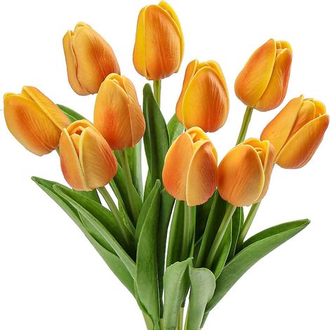 10 Pices Tulipes Artificielles Fausses Fleurs Ralistes (orange), Real Touch Fausses Fleurs Tulipes Artificielles Dcoratives En Latex, Arrangement (1/5)