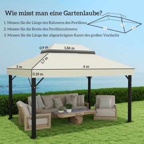 Toit de rechange pour tonnelle de jardin 3 x 4 m, bâche de protection double imperméable 370 g/m², protection anti-pluie UPF 30+, pour jardin, réception, terrasse, blanc crème (1/5)