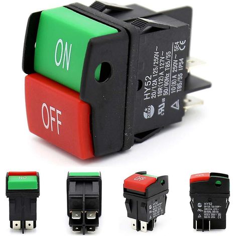 Interrupteur à bouton-poussoir HY52 pour appareils électroménagers, équipements électriques et outils électriques 125/250 V 20/12/10(8) A, HY5 (1/4)