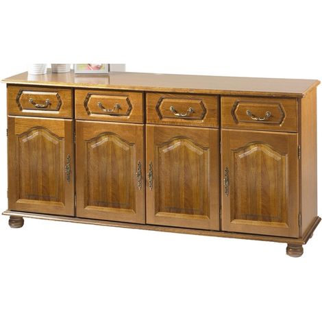 Meuble Enfilade Chêne 4 Portes 4 Tiroirs 6 Niches L 158.8 H 77 P 41 cm