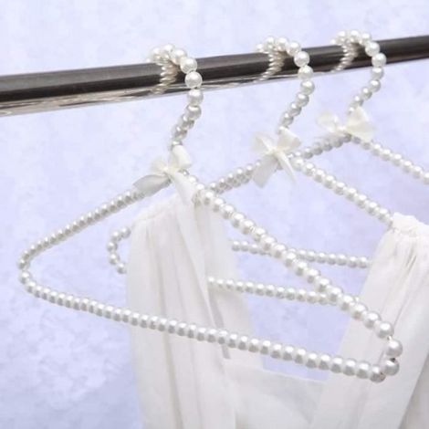 Lot de 3 Cintre Perles en Plastique avec Nœud 40cm pour Vêtements Adulte Robes Pantalon (1/4)