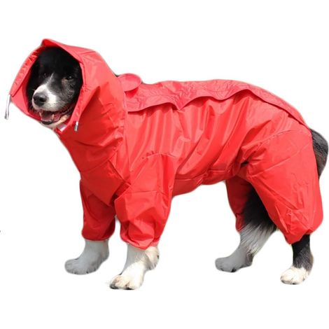 MINKUROW Wasserdichter Hundemantel Mit Abnehmbarer Kapuze, Mit Verstellbarem äußerem Kordelzug,Wasserdichte Hundejacke, Regenjacke mit Kapuze und Kragenloch, 16(rot) (1/5)