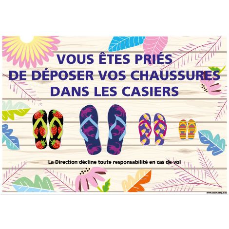 PANNEAU VOUS  TES PRIES DE DEPOSER VOS CHAUSSURES DANS LES CASIERS (H0469) - Adhésif - 105 x 75 mm