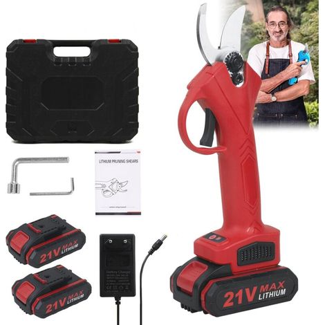 Sécateur électrique, 30mm Secateur Electrique, 2.0Ah, SK5 Lame tranchante avec 2 Batteries Rechargeable (Rouge) (1/5)