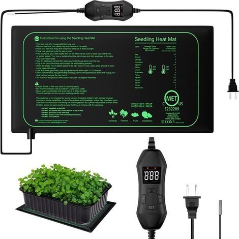 Tapis Chauffant pour semis, Coussin Chauffant hydroponique Chaud 7 W avec contrôle thermostatique Intelligent, étanche IPX4, Tapis Chauffant pour Plantes pour la Germination, 25 cm x 52,5 cm (1/5)